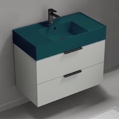 Floating Bathroom Vanity, Modern, 32 inch, Green Ceramic Sink